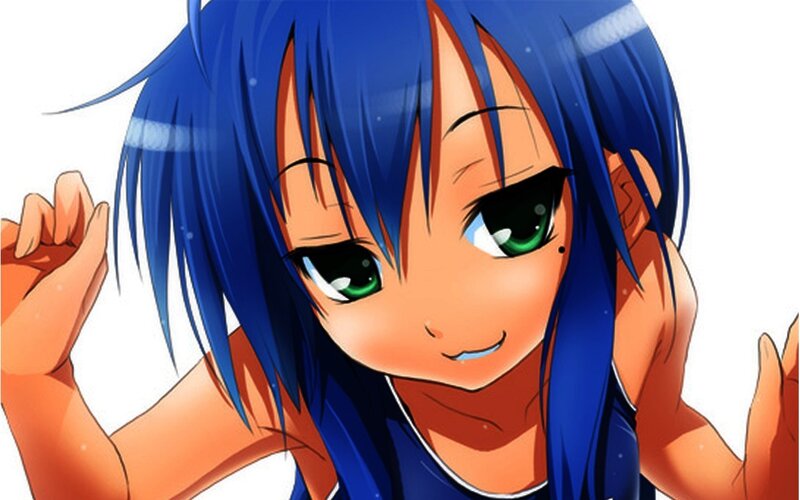 Blue-haired Anime Girl — Blue, Playful, Green Eyes