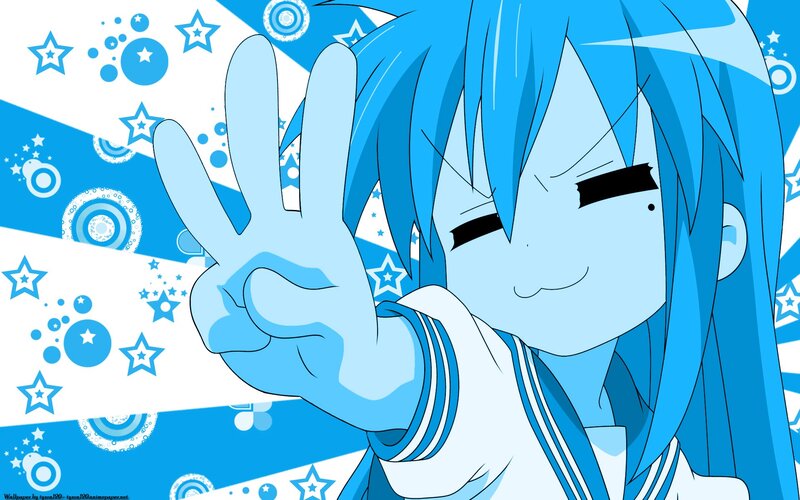 Blue-haired Anime Girl — Blue, Playful, Hand Gesture
