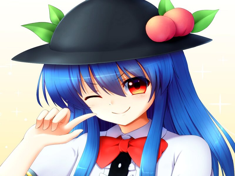 Blue-haired Anime Girl — Blue, Playful, Hat, Bow Tie
