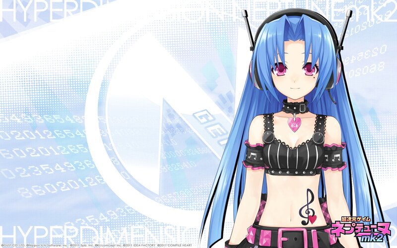 Blue-haired Anime Girl — Blue, Playful, Headphones, Choker