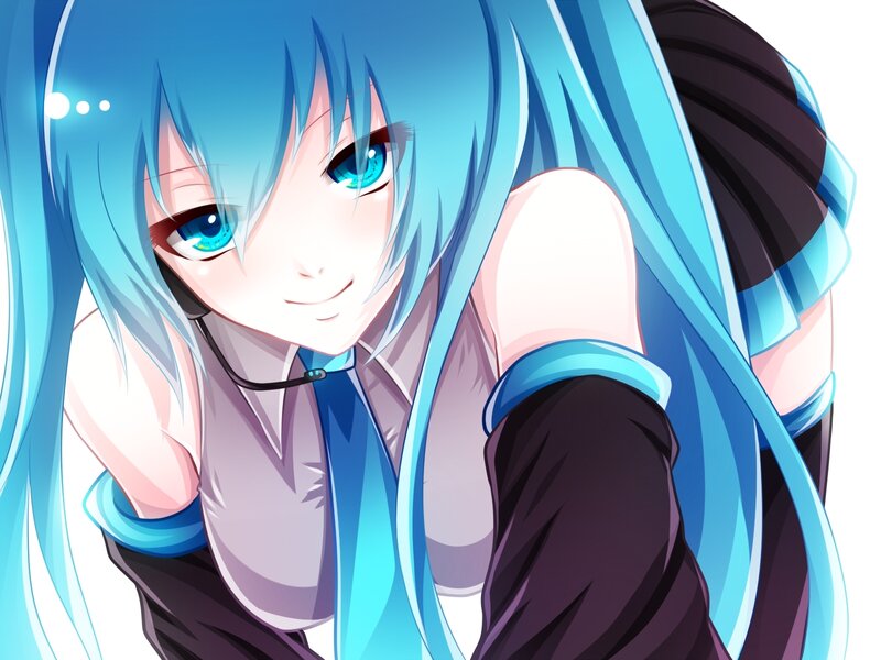 Blue-haired Anime Girl — Blue, Playful, Headset