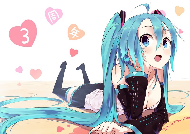 Blue-haired Anime Girl — Blue, Playful, Hearts, Long Hair