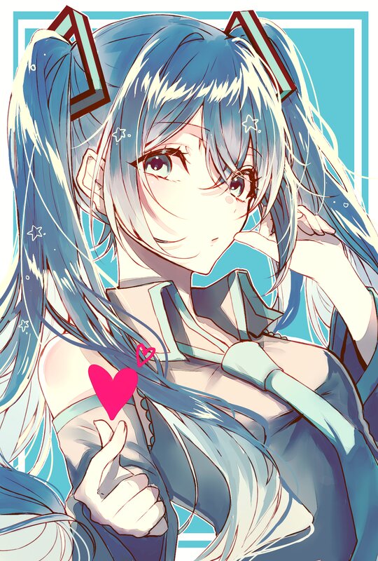 Blue-haired Anime Girl — Blue, Playful, Hearts, Stars