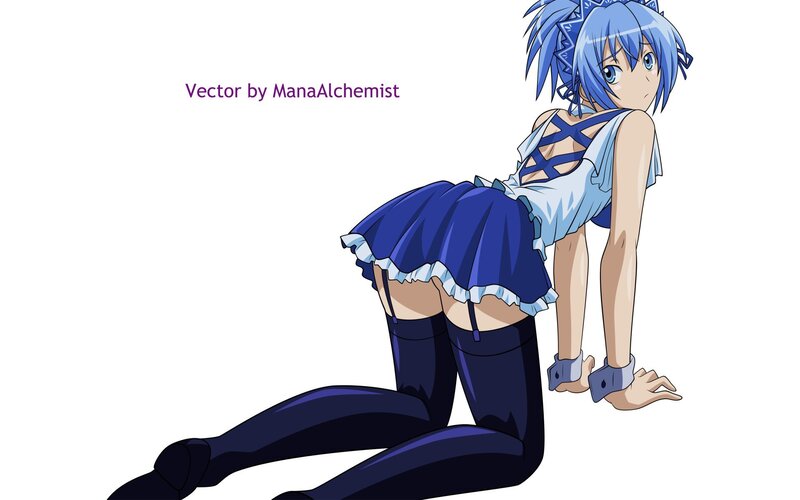 Blue-haired Anime Girl — Blue, Playful, Maid Outfit, Kneeling