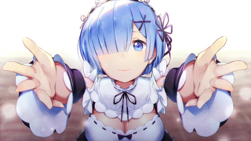 Blue-haired Anime Girl — Blue, Playful, Maid Outfit, Pointing Hands