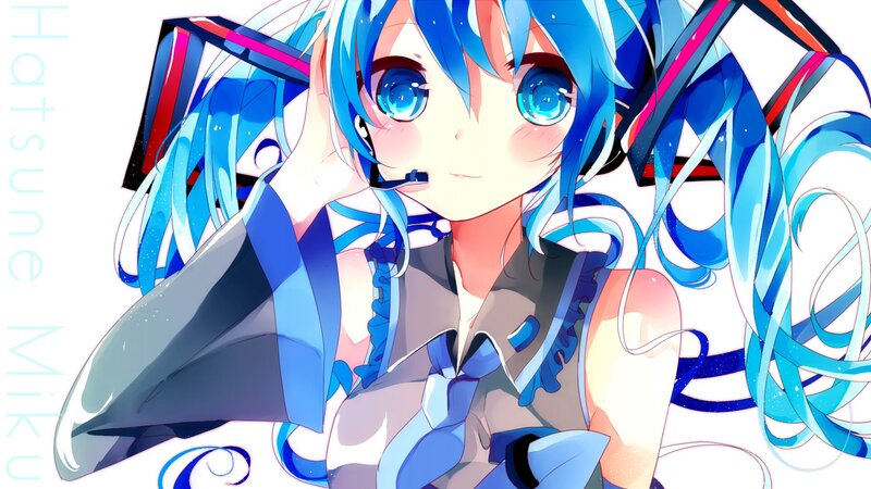 Blue-haired Anime Girl — Blue, Playful, Microphone, Headphones