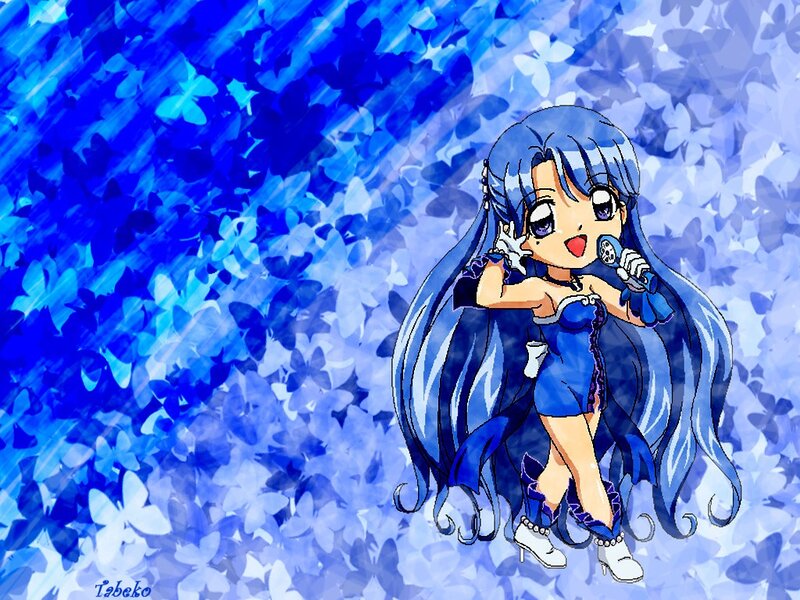 Blue-haired Anime Girl — Blue, Playful, Microphone