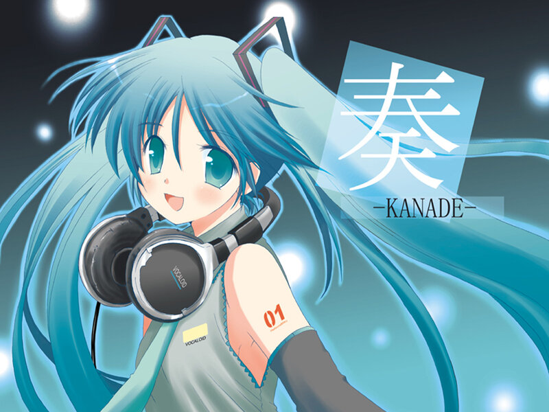 Blue-haired Anime Girl — Blue, Playful, Night, Headphones