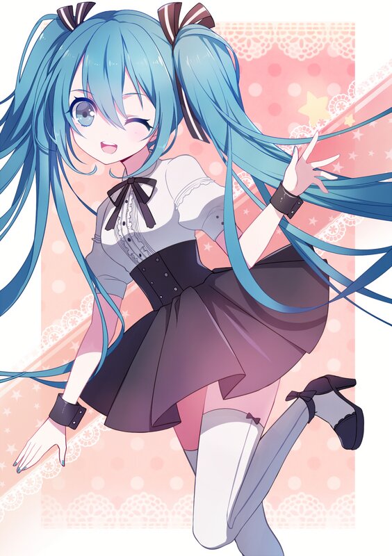 Blue-haired Anime Girl — Blue, Playful, Pigtails, Skirt