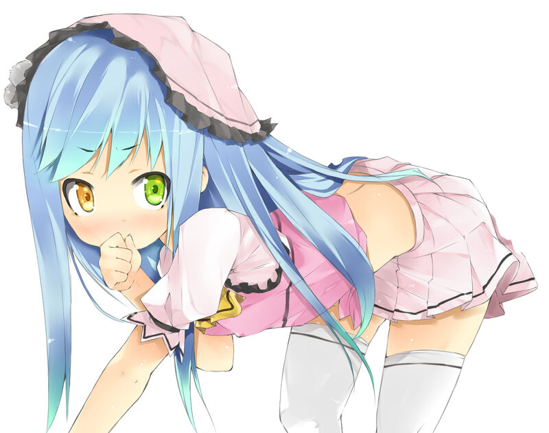 Blue-haired Anime Girl — Blue, Playful, Pink Dress