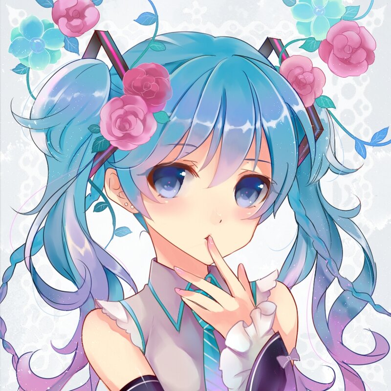 Blue-haired Anime Girl — Blue, Playful, Roses