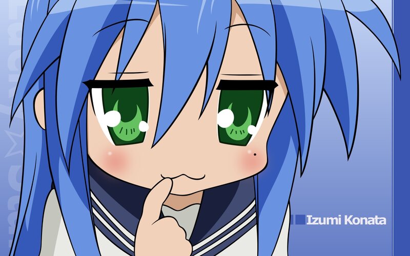 Blue-haired Anime Girl — Blue, Playful, School Uniform, Blush, Green