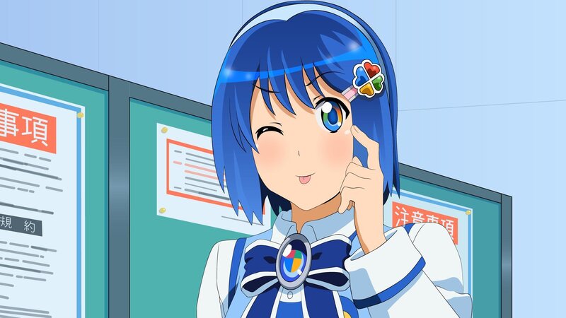 Blue-haired Anime Girl — Blue, Playful, School Uniform, Bulletin Board