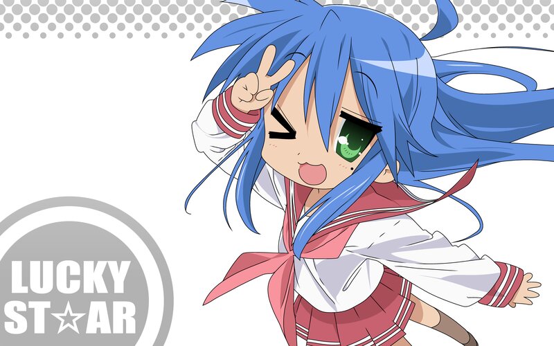 Blue-haired Anime Girl — Blue, Playful, School Uniform, Peace Sign