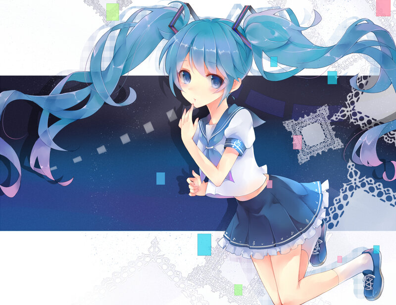 Blue-haired Anime Girl — Blue, Playful, School Uniform, Pigtails