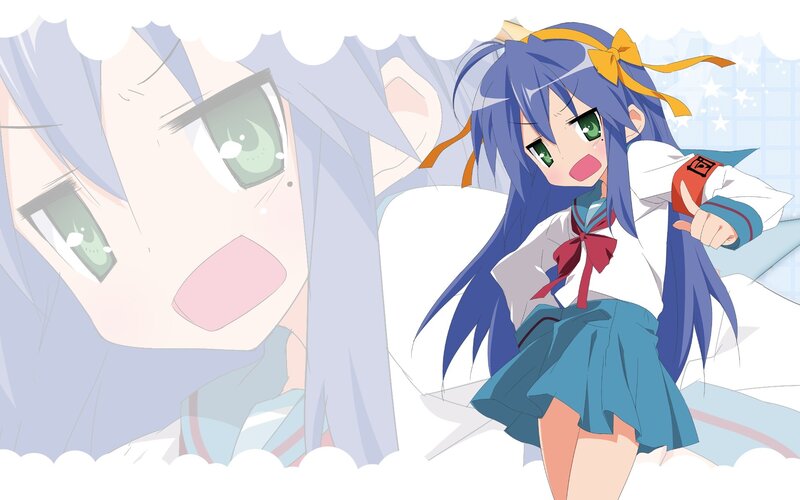 Blue-haired Anime Girl — Blue, Playful, School Uniform, Ribbon