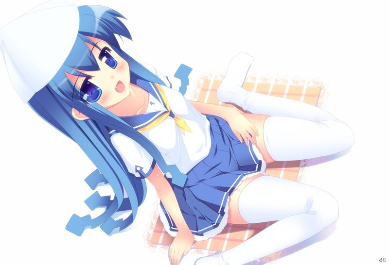 Blue-haired Anime Girl — Blue, Playful, School Uniform