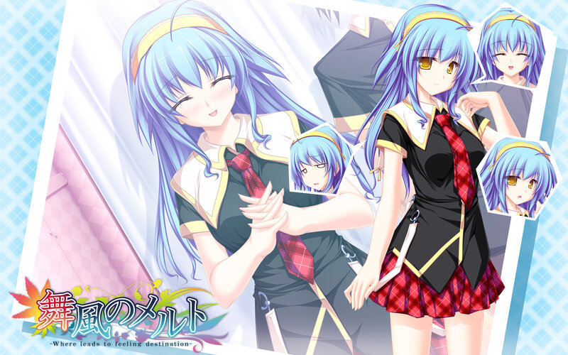 Blue-haired Anime Girl — Blue, Playful, School Uniform, Tie, Headband