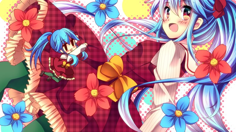 Blue-haired Anime Girl — Blue, Playful, Spring, Flowers