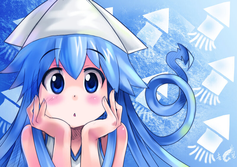 Blue-haired Anime Girl — Blue, Playful, Squid Hat