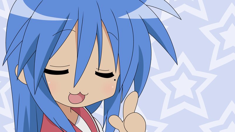 Blue-haired Anime Girl — Blue, Playful, Stars, Hand Gesture