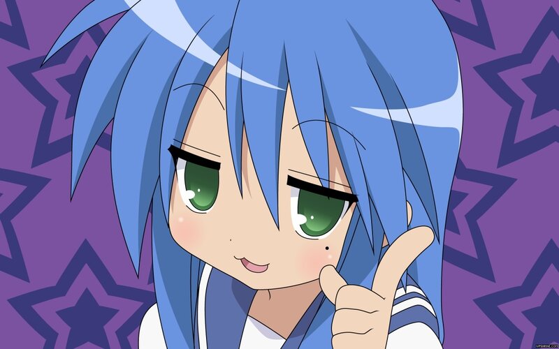 Blue-haired Anime Girl — Blue, Playful, Stars, Thumb Up, Green