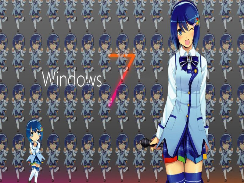 Blue-haired Anime Girl — Blue, Playful, Windows 7 Logo