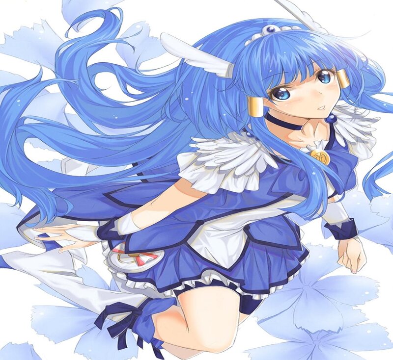 Blue-haired Anime Girl — Blue, Playful, Wings, Dress