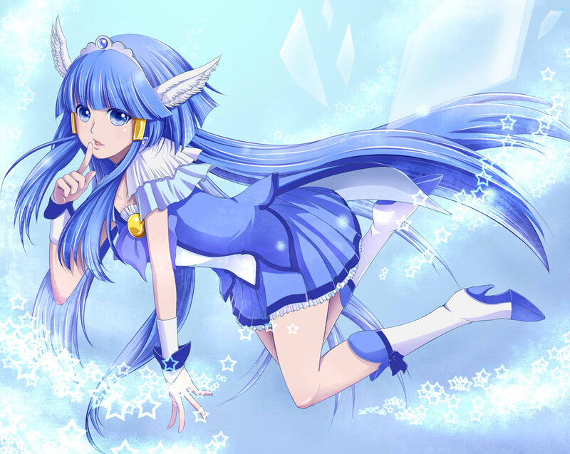 Blue-haired Anime Girl — Blue, Playful, Wings