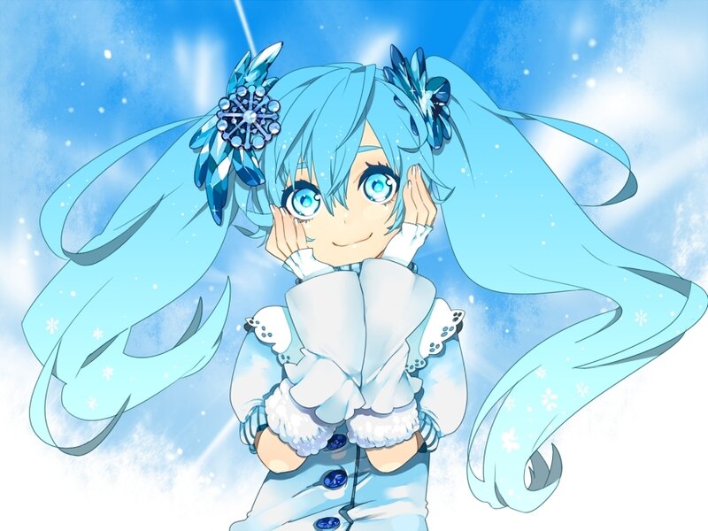 Blue-haired Anime Girl — Blue, Playful, Winter, Snowflakes