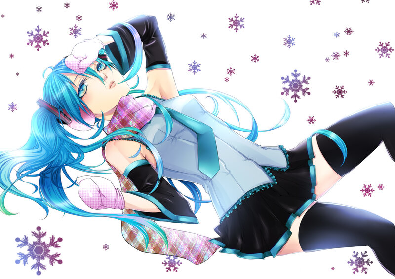 Blue-haired Anime Girl — Blue, Playful, Winter