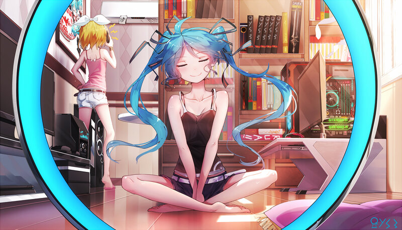 Blue-haired Anime Girl — Blue, Relaxed, Afternoon, Digital Art