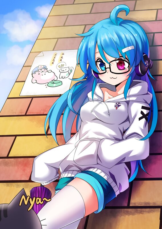 Blue-haired Anime Girl — Blue, Relaxed, Afternoon