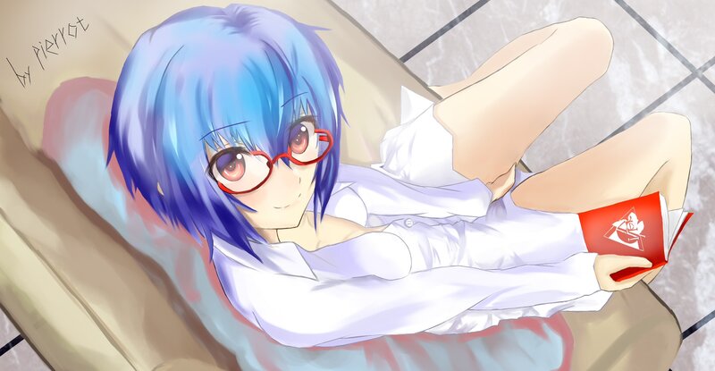 Blue-haired Anime Girl — Blue, Relaxed, Glasses