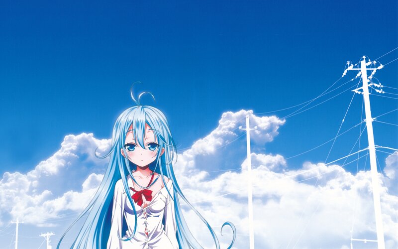 Blue-haired Anime Girl — Blue, Serene, Afternoon, Clouds