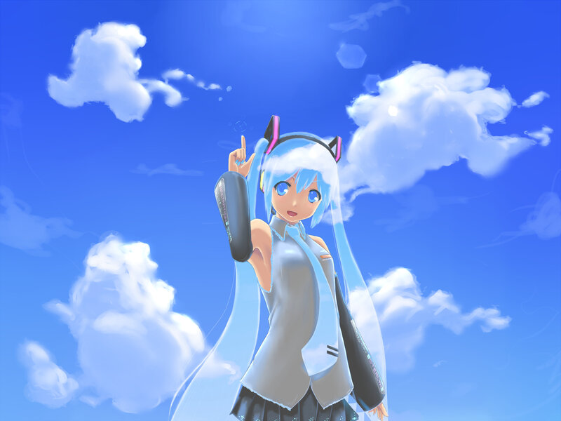 Blue-haired Anime Girl — Blue, Serene, Afternoon, Digital Art, Clouds