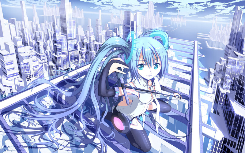 Blue-haired Anime Girl — Blue, Serene, Afternoon, Digital Art