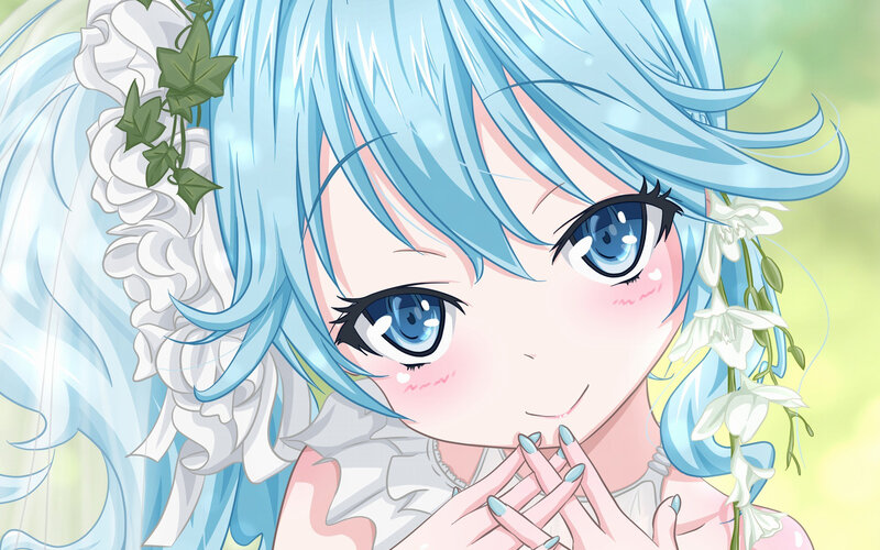 Blue-haired Anime Girl — Blue, Serene, Afternoon, Flowers