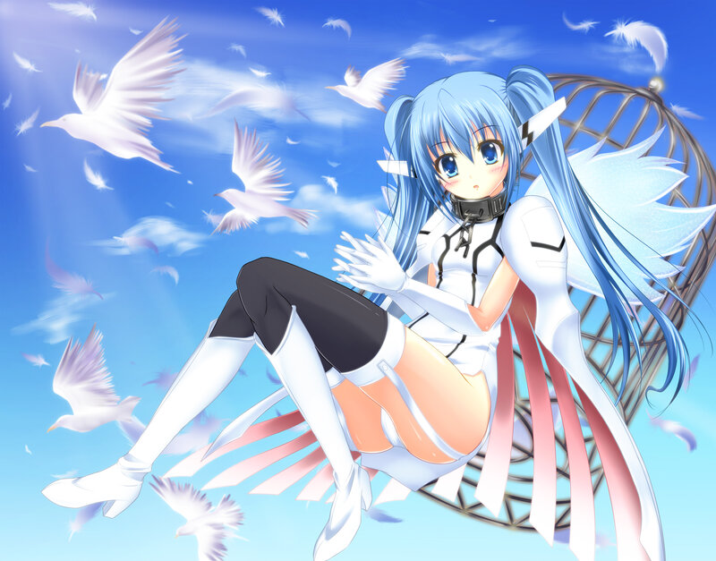 Blue-haired Anime Girl — Blue, Serene, Afternoon, White Birds