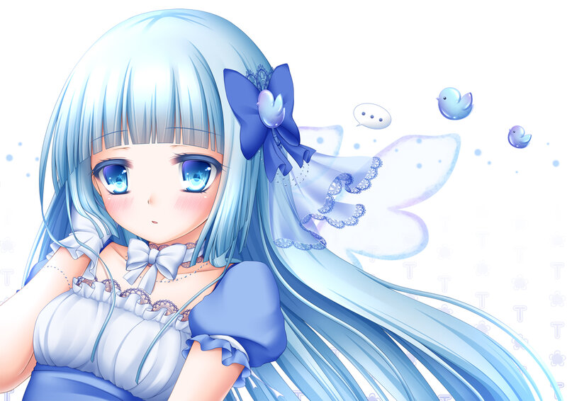 Blue-haired Anime Girl — Blue, Serene, Bow