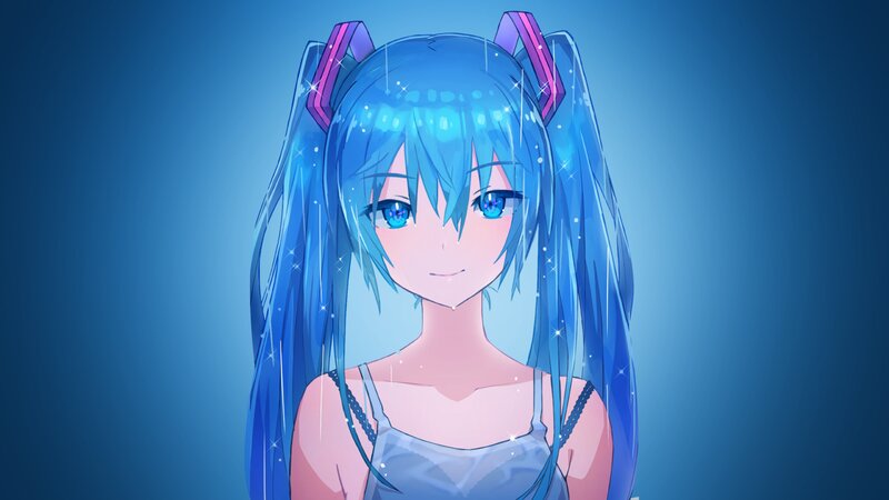 Blue-haired Anime Girl — Blue, Serene, Cat Ears