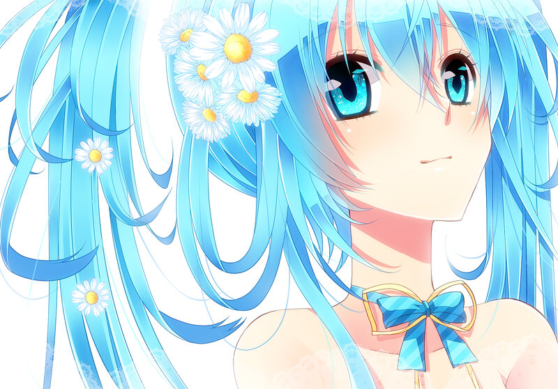 Blue-haired Anime Girl — Blue, Serene, Daisies
