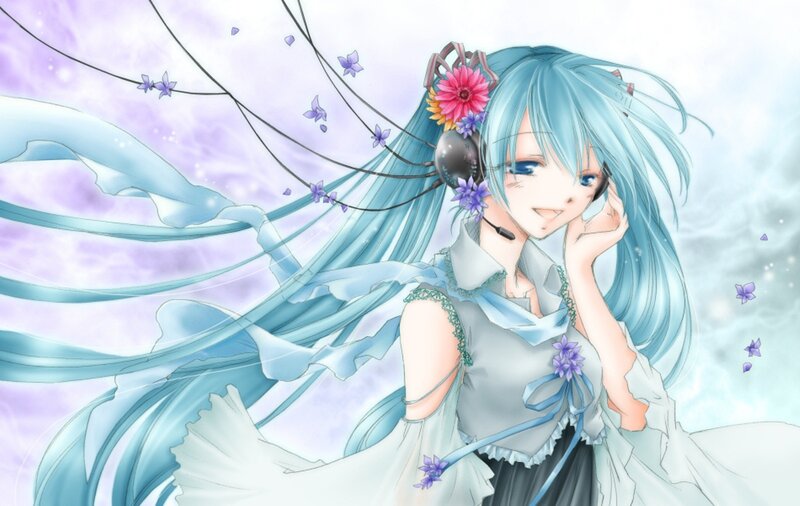 Blue-haired Anime Girl — Blue, Serene, Headset