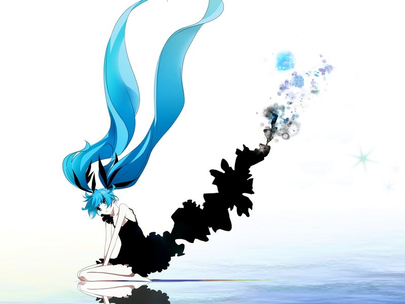 Blue-haired Anime Girl — Blue, Serene, Long Hair, Silhouette