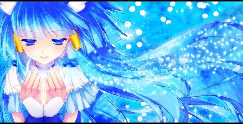 Blue-haired Anime Girl — Blue, Serene, Long Hair, Sparkles