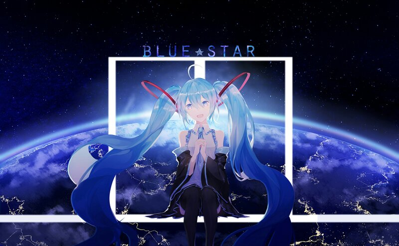 Blue-haired Anime Girl — Blue, Serene, Night, Digital Art, Earth