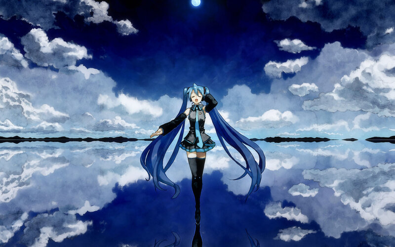 Blue-haired Anime Girl — Blue, Serene, Night, Digital Art, Moon