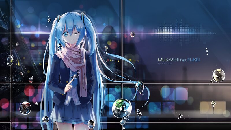 Blue-haired Anime Girl — Blue, Serene, Night, Digital Art, Scarf