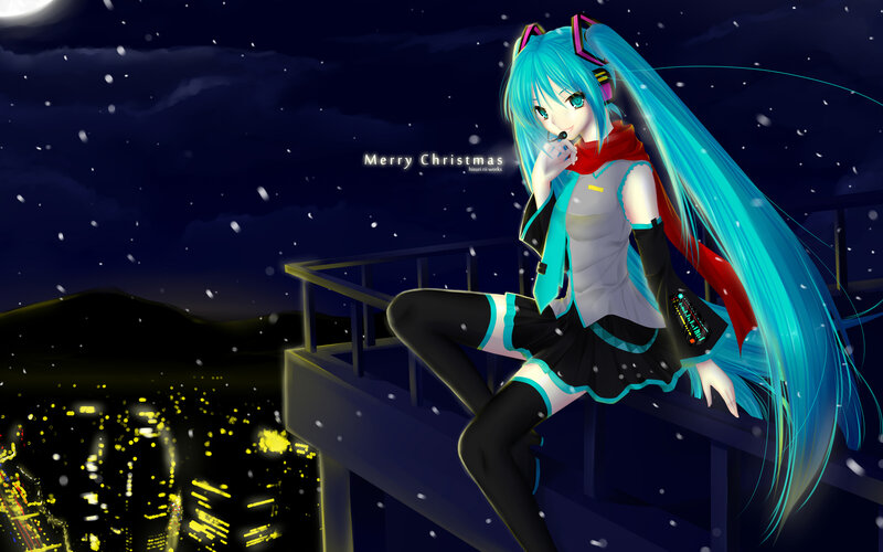 Blue-haired Anime Girl — Blue, Serene, Night, Digital Art, Snow