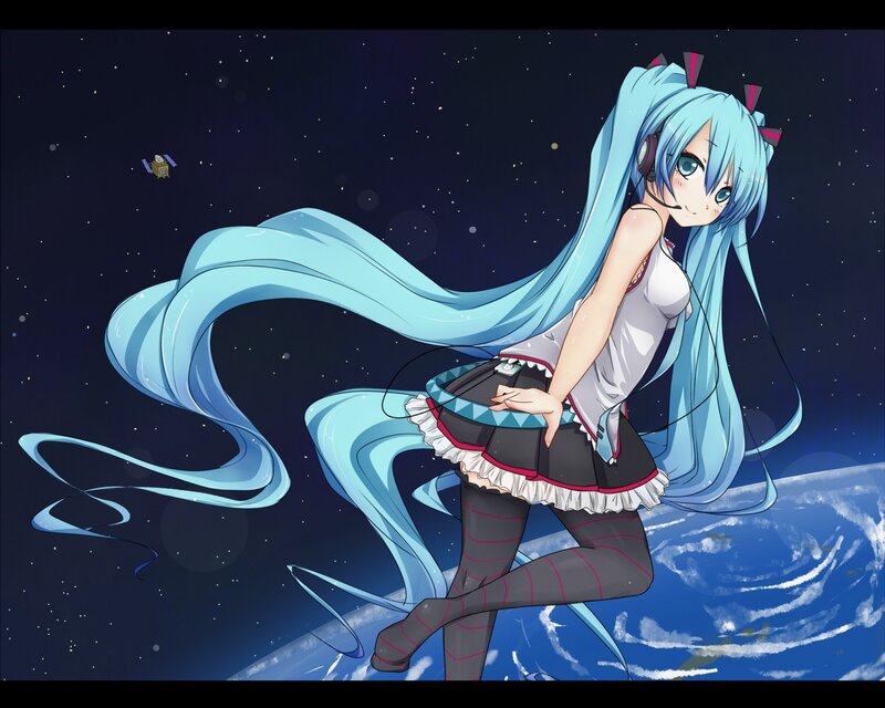 Blue-haired Anime Girl — Blue, Serene, Night, Digital Art, Space, Earth